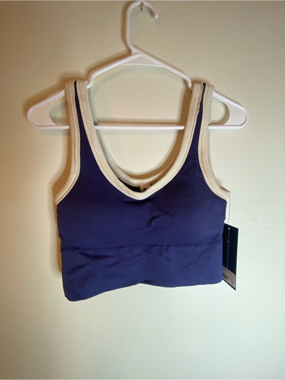 Velocity Ribbed Sports Bralette in Purple with Cream Trim